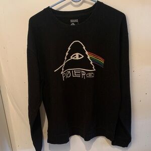 Gorgeous Poler Psychedelic Division Black 80/20 Crewneck Sweater Rainbow Graphic